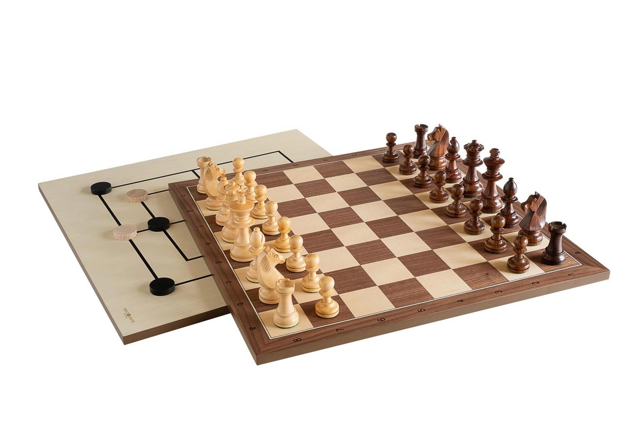 Schach Spiel aus Massivholz inkl. Schachfiguren 28,5 x 28,5 cm